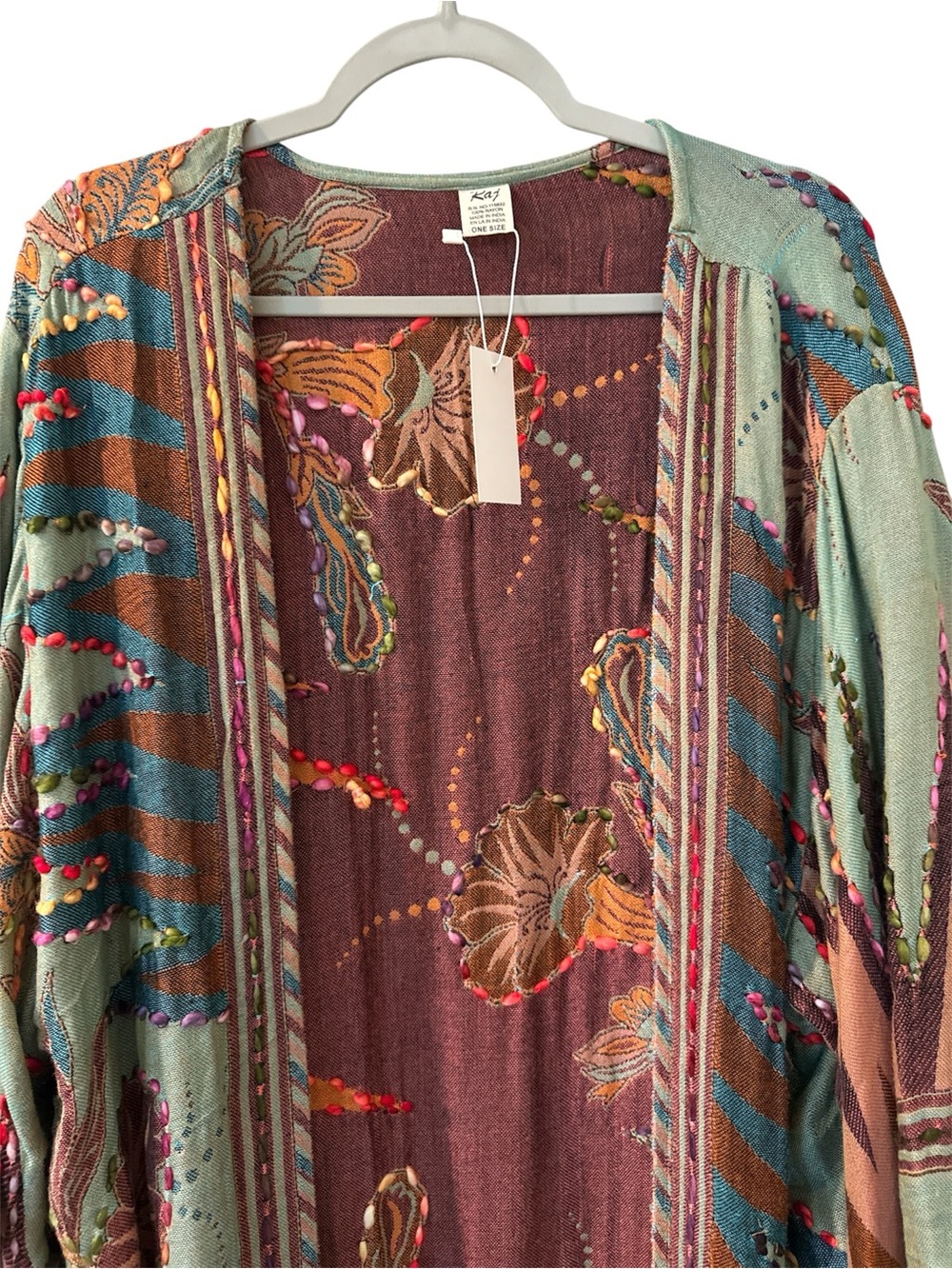 Raj Olive Green and Rust Boho Maxi Kimono - Picture 2 of 7